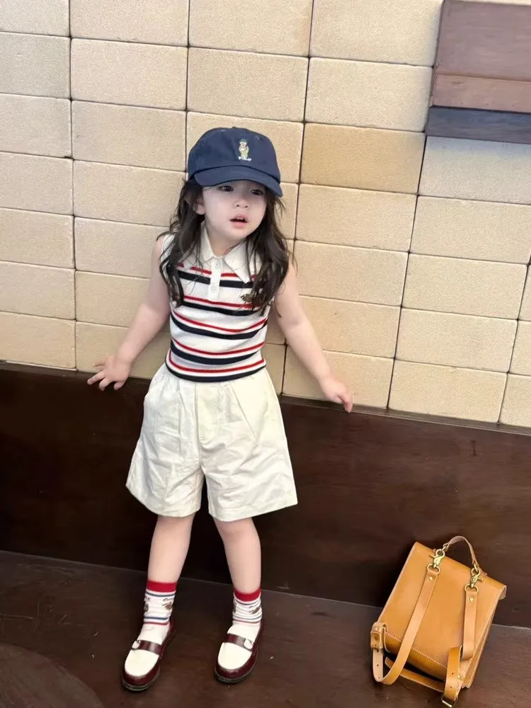 Baby Girl Summer Vest Fashion New Children's Striped POLO Collar Knitted Sleeveless Top+Shorts 2-piece Set
Baby Girl Summer Vest Fashion New Children's Striped POLO Collar Knitted Sleeveless Top+Shorts 2-piece Set