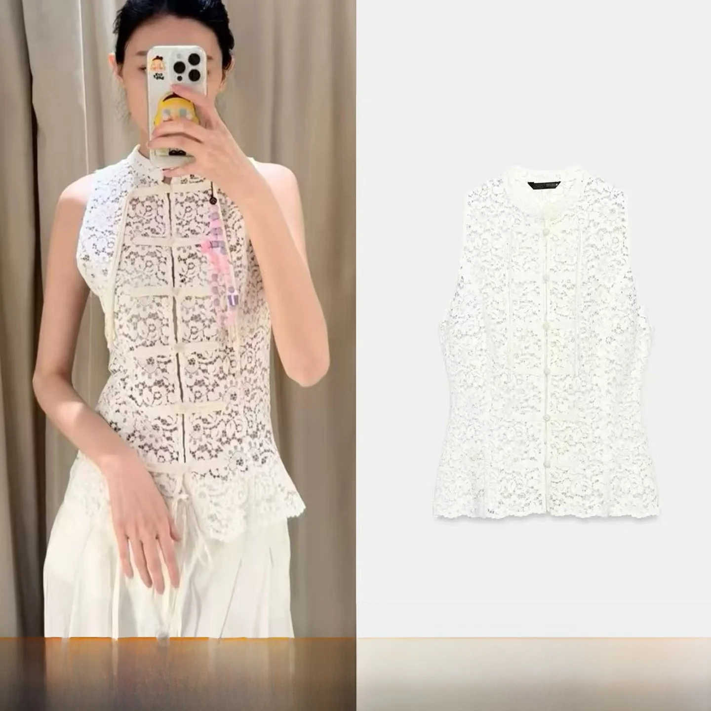 Chinese Style Lace Crop Top with Button Design Hollow out Detailing Strap Knot Decoration Embossed Texture Women's Shirt
Chinese Style Lace Crop Top with Button Design Hollow out Detailing Strap Knot Decoration Embossed Texture Women's Shirt