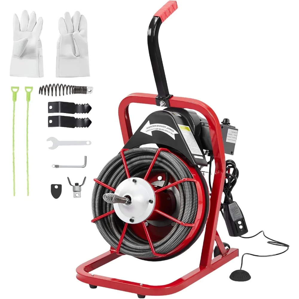 Professional Drain Cleaner Machine with Drain Auger - 50 Ft X 3/8 Inch Inch Electric Snake, 4 Cutters, Foot Switch, and Gloves,
Professional Drain Cleaner Machine with Drain Auger - 50 Ft X 3/8 Inch Inch Electric Snake, 4 Cutters, Foot Switch, and Gloves,