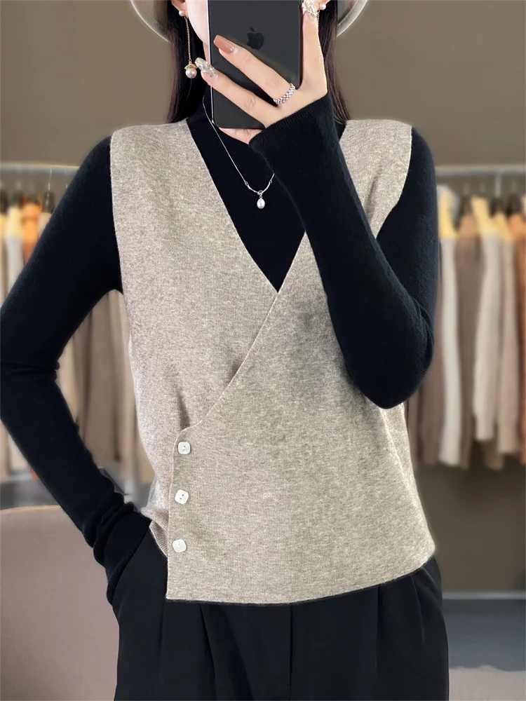 Knitted V-Neck Uneven Sleeveless Cardigan Women's Fashion Top Short Length Versatile Style Autumn New Arrival Outerwear
Knitted V-Neck Uneven Sleeveless Cardigan Women's Fashion Top Short Length Versatile Style Autumn New Arrival Outerwear