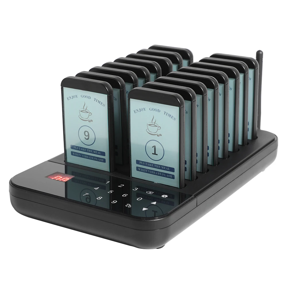 Wireless Queue Paging System for Restaurants and Cafes 16 Beepers Breakproof and Waterproof for Food Trucks and Bars
Wireless Queue Paging System for Restaurants and Cafes 16 Beepers Breakproof and Waterproof for Food Trucks and Bars
