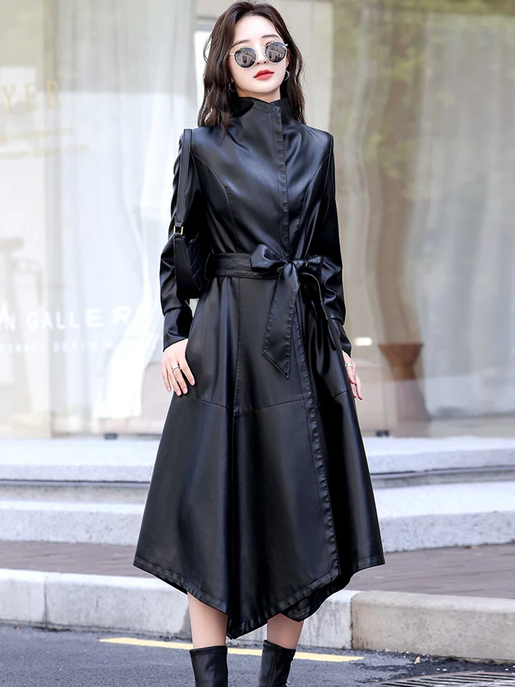 Female Lace up Windbreaker Leather Jacket Quality Coat Spring Autumn Leather Jacket Slimming and Fashionable Long Coats
Female Lace up Windbreaker Leather Jacket Quality Coat Spring Autumn Leather Jacket Slimming and Fashionable Long Coats