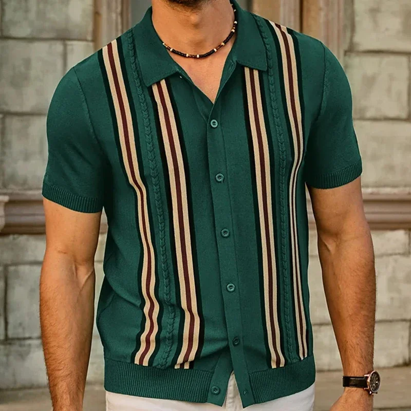 Men's summer striped shirt, short sleeve button-down shirts, Vintage, Business, Leisure, knitting
Men's summer striped shirt, short sleeve button-down shirts, Vintage, Business, Leisure, knitting