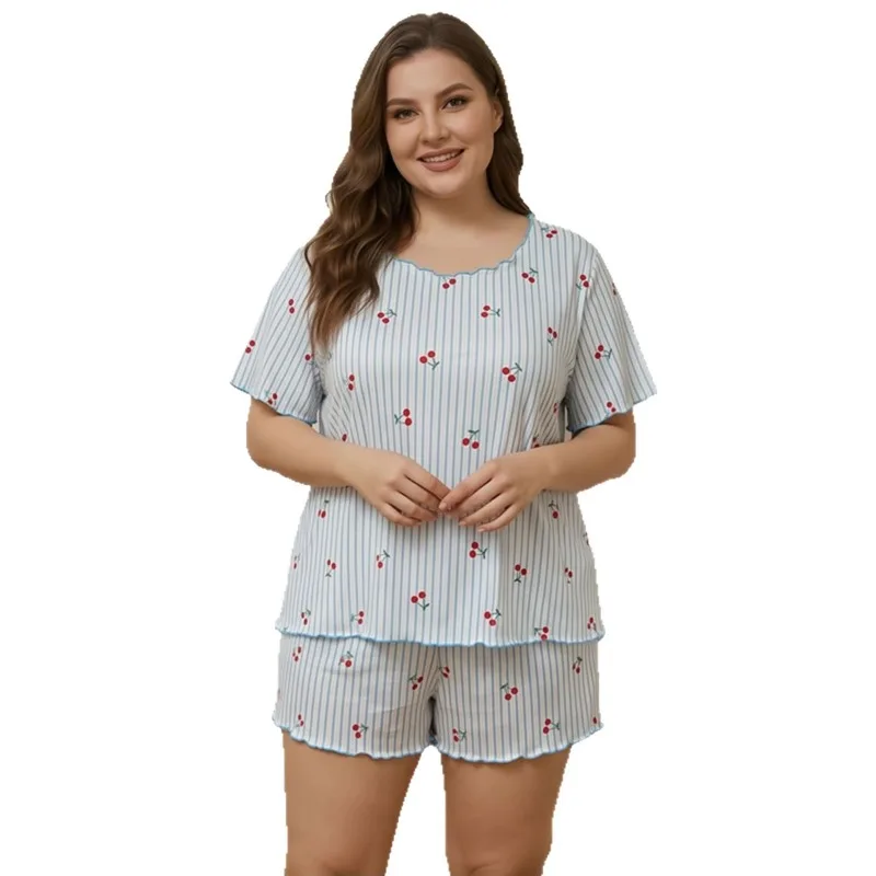 Plus Size Women Causal Pajamas Set Summer Short-sleeved Shorts Two-piece Set Sweet Cherry Printed Loungewear Loose Home Clothes
Plus Size Women Causal Pajamas Set Summer Short-sleeved Shorts Two-piece Set Sweet Cherry Printed Loungewear Loose Home Clothes