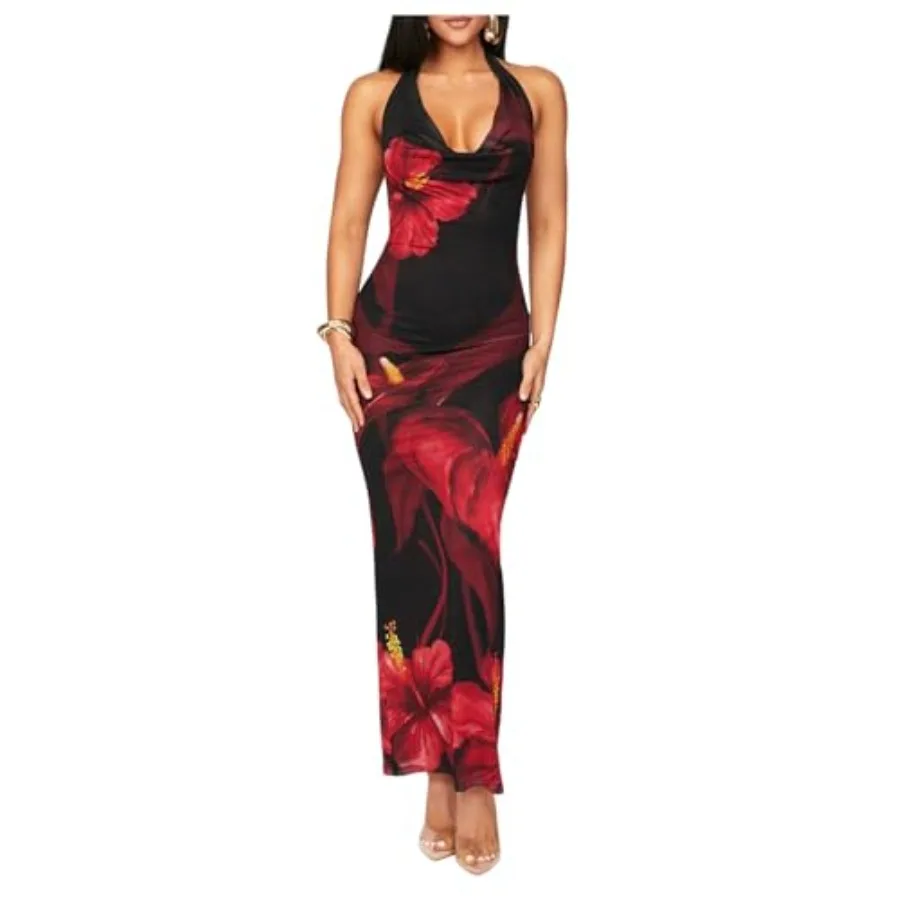 SHENHE Women's Sexy Floral Maxi Dress Halter Tie Backless Cowl Neck Bodycon Party Dress
SHENHE Women's Sexy Floral Maxi Dress Halter Tie Backless Cowl Neck Bodycon Party Dress