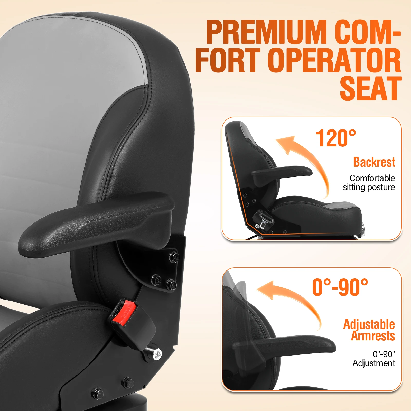 Tractor Suspension Seat: Adjustable Seatbelt Backrest Armrests Adjustment - Suspension Seat with Gravity Switch for Lawn Mowers & Tractors Excavator Harvester
Tractor Suspension Seat: Adjustable Seatbelt Backrest Armrests Adjustment - Suspension Seat with Gravity Switch for Lawn Mowers & Tractors Excavator Harvester