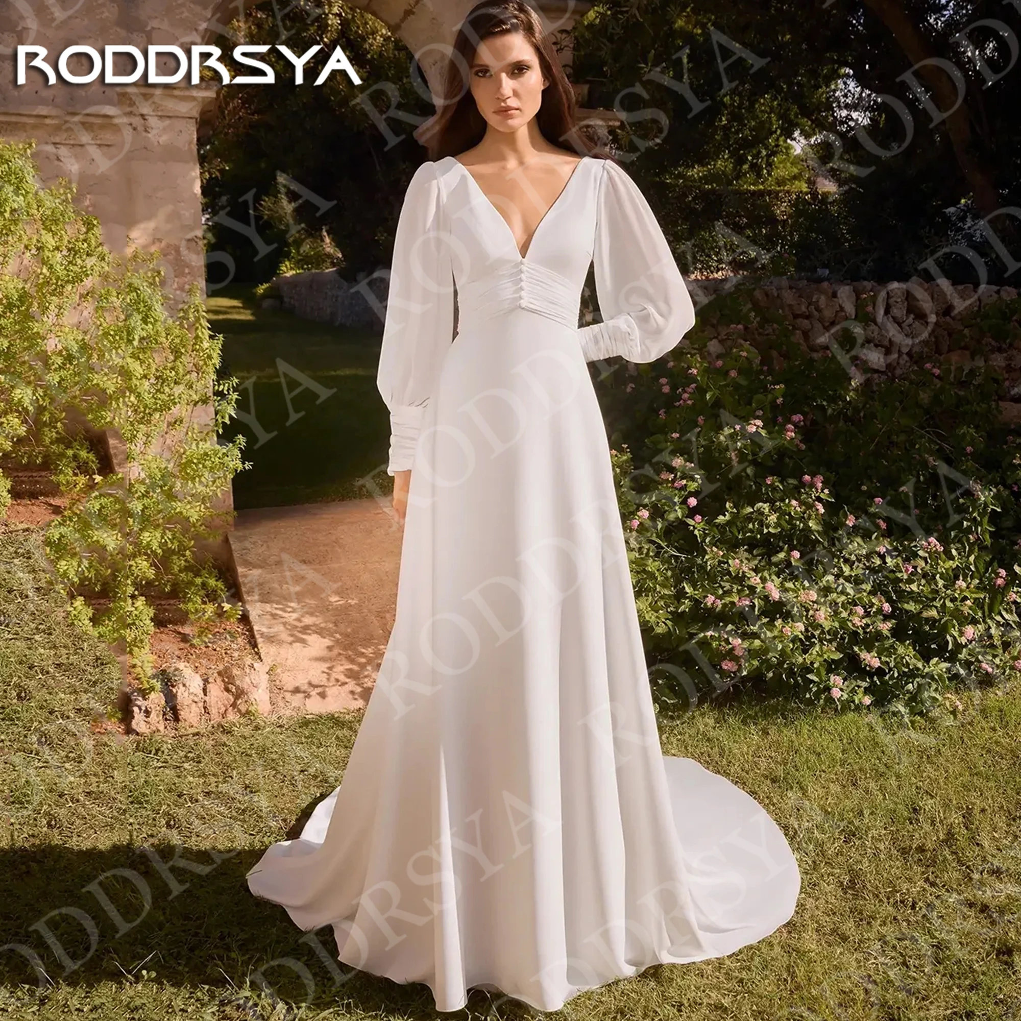 RODDRSYA Customized Civil Chiffon Wedding Dresses Long Puff Sleeves V-Neck Open Back A-Line Bridal Dress Vestidos De Novias 2026
RODDRSYA Customized Civil Chiffon Wedding Dresses Long Puff Sleeves V-Neck Open Back A-Line Bridal Dress Vestidos De Novias 2026