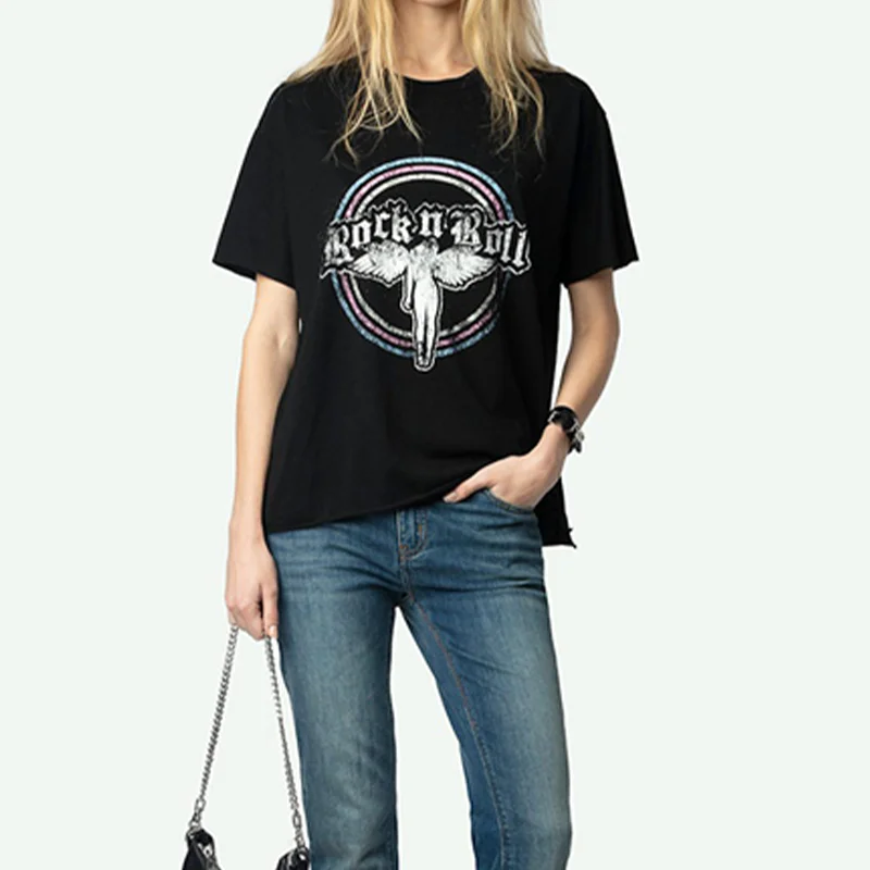 Black Cotton Tees Female Angel Diamond T-Shirts Casual Short-Sleeved Tops Zadig Women T-Shirt 2025 Summer Cotton T Shirt Tee
Black Cotton Tees Female Angel Diamond T-Shirts Casual Short-Sleeved Tops Zadig Women T-Shirt 2025 Summer Cotton T Shirt Tee