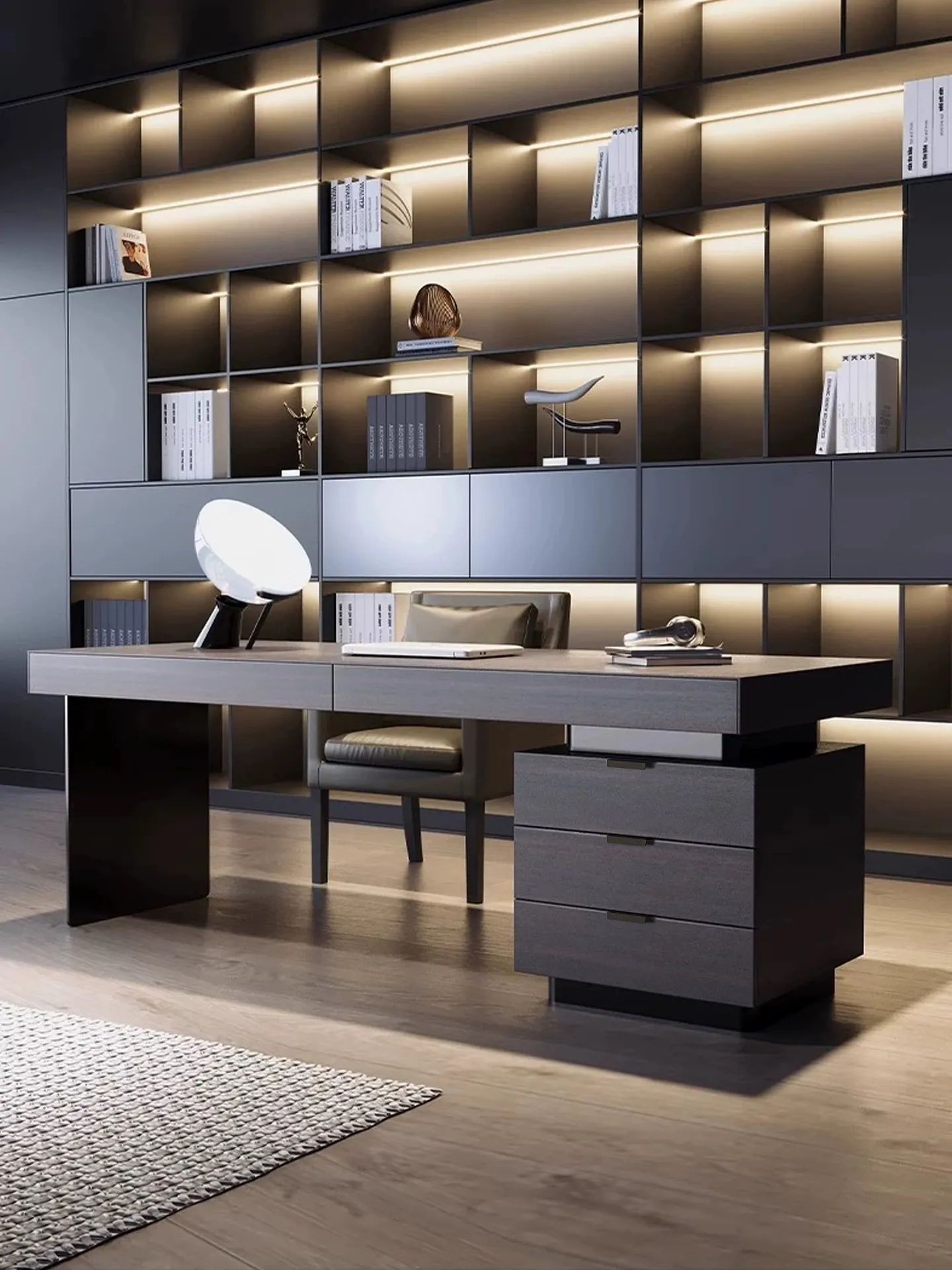 PYJ Italian minimalist study desk high-end smoked solid wood computer desk
PYJ Italian minimalist study desk high-end smoked solid wood computer desk