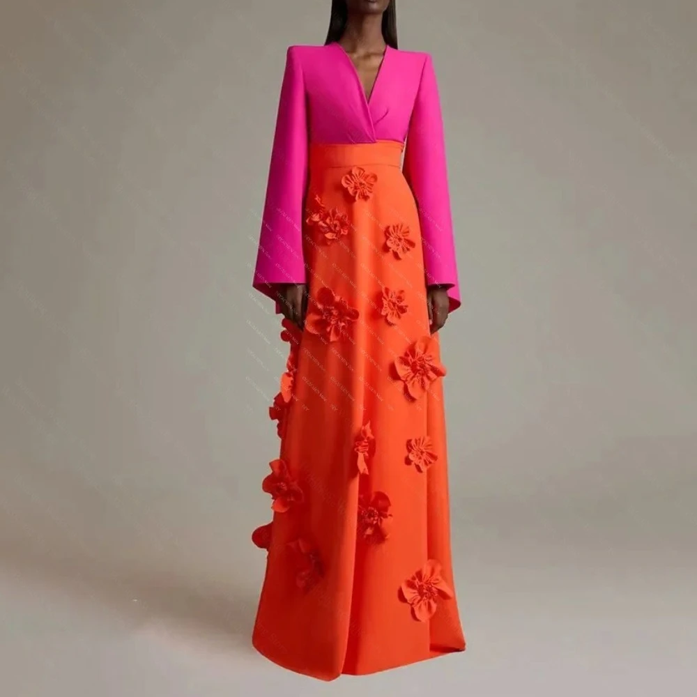 Fashion Flowers Prom Dresses V-Neck Long Sleeves A-Line Evening Gowns Floor Length Summer Women Wedding Formal Party Dresses
Fashion Flowers Prom Dresses V-Neck Long Sleeves A-Line Evening Gowns Floor Length Summer Women Wedding Formal Party Dresses