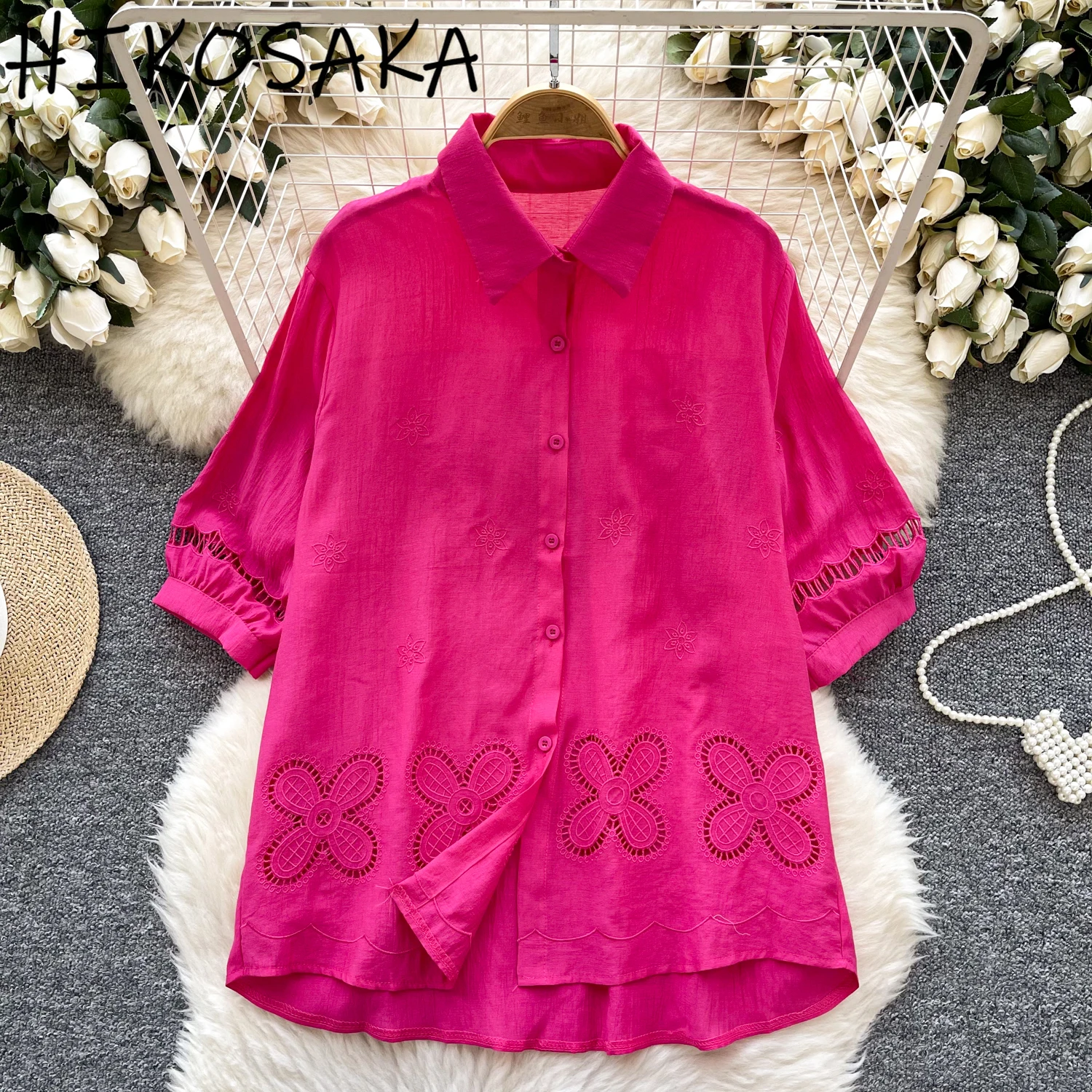 Chic Hollow Out Embroidery Lantern Sleeve Blouse Women Turn-down Collar Single Breasted Loose Solid Shirt 2025 Spring Summer Top
Chic Hollow Out Embroidery Lantern Sleeve Blouse Women Turn-down Collar Single Breasted Loose Solid Shirt 2025 Spring Summer Top