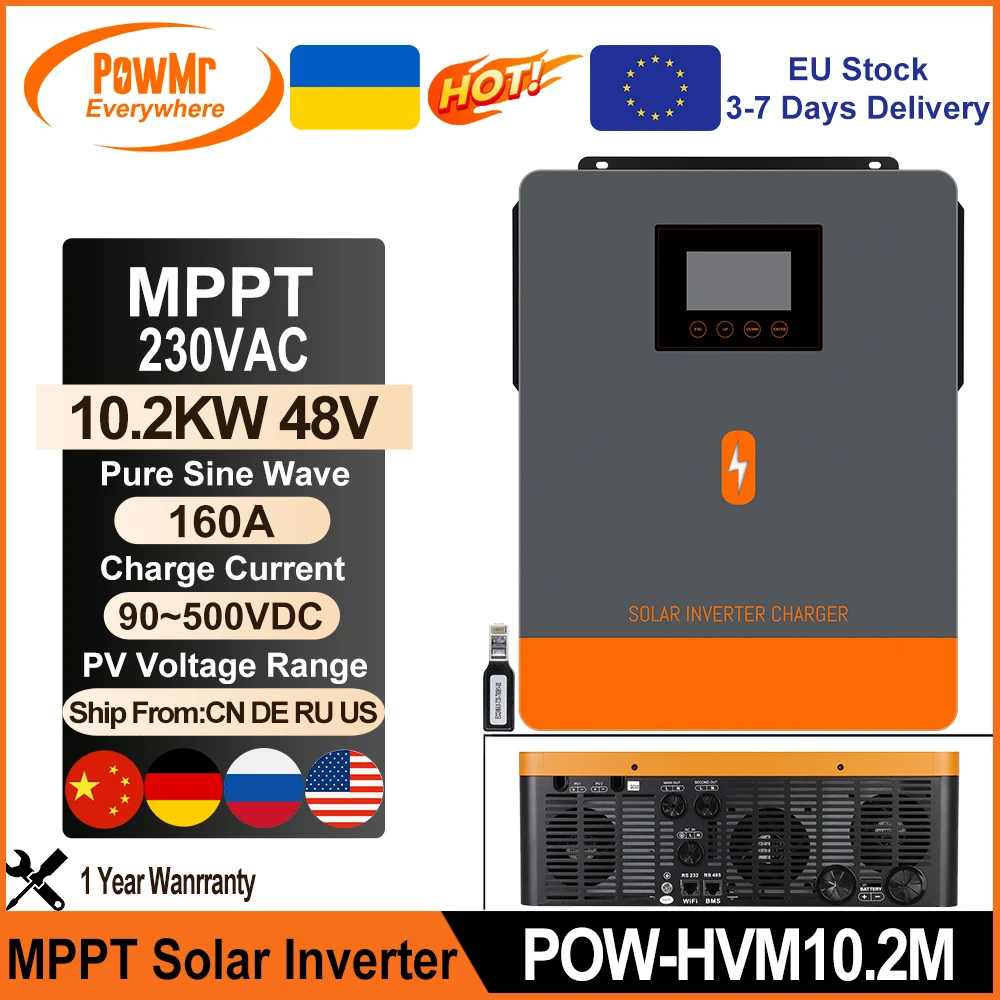 Гибридный солнечный инвертор PowMr 10,2 кВт, чистая синусоида MPPT, 160 А, 230 В переменного тока, солнечная панель, 500 В постоянного тока, может на сетке для батареи Lifepo4 48 В
Гибридный солнечный инвертор PowMr 10,2 кВт, чистая синусоида MPPT, 160 А, 230 В переменного тока, солнечная панель, 500 В постоянного тока, может на сетке для батареи Lifepo4 48 В