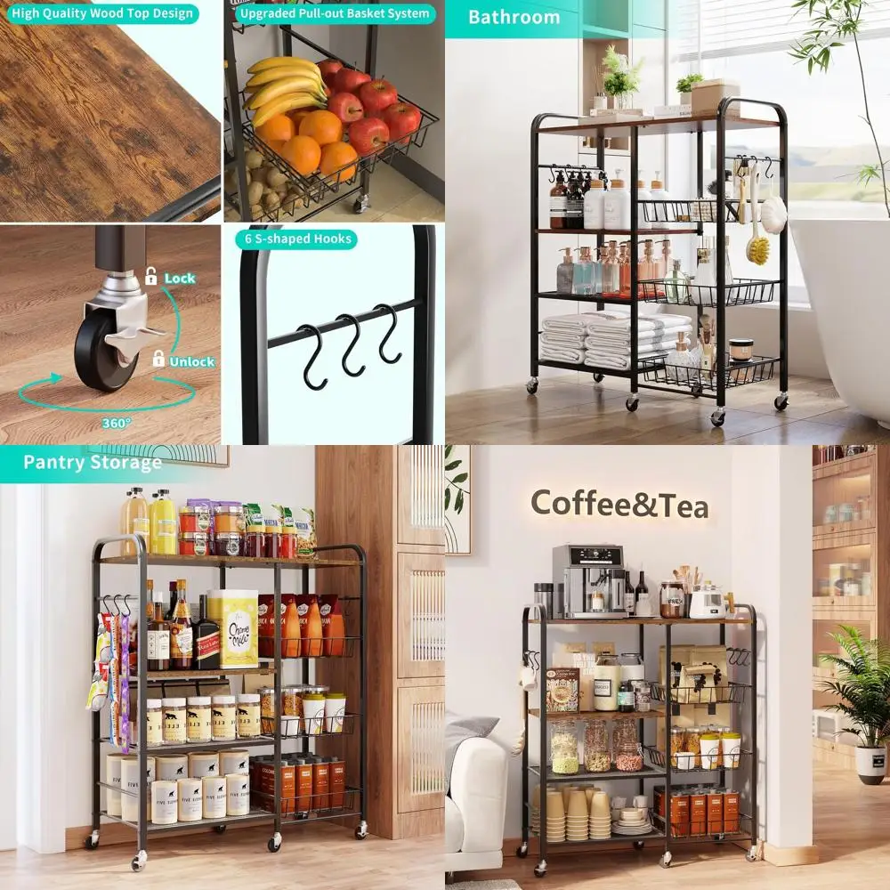 4-Tier Microwave Cart with Pull-Out Baskets, Rolling Storage Organizer for Kitchen, Living Room, Office, and Balcony
4-Tier Microwave Cart with Pull-Out Baskets, Rolling Storage Organizer for Kitchen, Living Room, Office, and Balcony