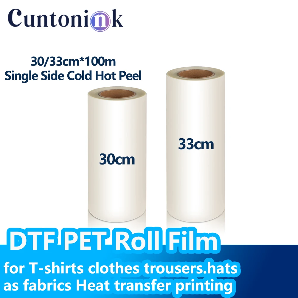 30/33cm*100m DTF PET Roll Film 75 Micron for A3 DTF printer for T-shirts clothes trousers hats as fabrics Heat transfer printing
30/33cm*100m DTF PET Roll Film 75 Micron for A3 DTF printer for T-shirts clothes trousers hats as fabrics Heat transfer printing