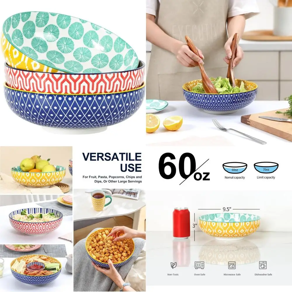 9.5" serving bowls, 60 oz large salad bowls set of 3 for entertaining party, ceramic bowls for kitchen, pasta, soup, dinner, as
9.5" serving bowls, 60 oz large salad bowls set of 3 for entertaining party, ceramic bowls for kitchen, pasta, soup, dinner, as