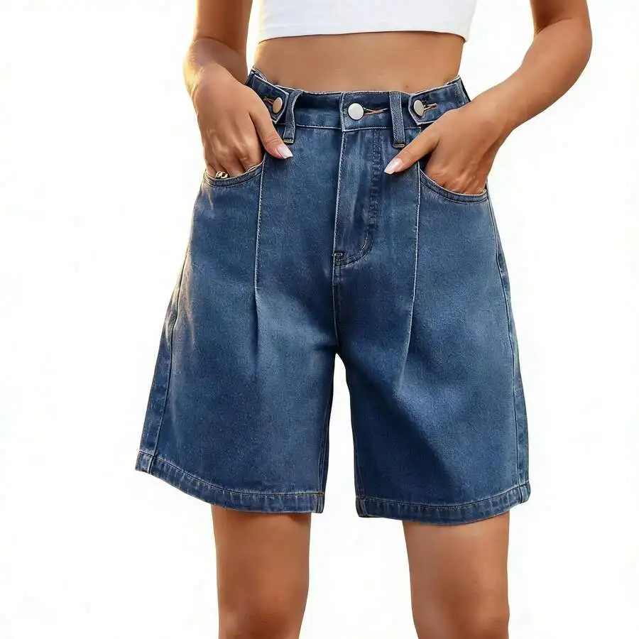 Loose Fit Dark Blue Denim Bermuda Shorts Straight Leg Mid Thigh Length Casual Women
Loose Fit Dark Blue Denim Bermuda Shorts Straight Leg Mid Thigh Length Casual Women