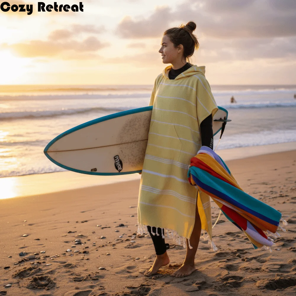 Wearable Sand-proof Hooded Beach Towel Loose Stripe Patchwork Bathrobe Travel Supplies Soft Cotton Bath Towel Bathing
Wearable Sand-proof Hooded Beach Towel Loose Stripe Patchwork Bathrobe Travel Supplies Soft Cotton Bath Towel Bathing
