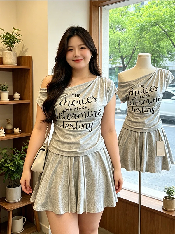 Summer 2026 Women's Slim Fit T-Shirt And Skirt Set Letter Print Short Sleeve High Waist Short Dressing Style Two-Piece Suit
Summer 2026 Women's Slim Fit T-Shirt And Skirt Set Letter Print Short Sleeve High Waist Short Dressing Style Two-Piece Suit