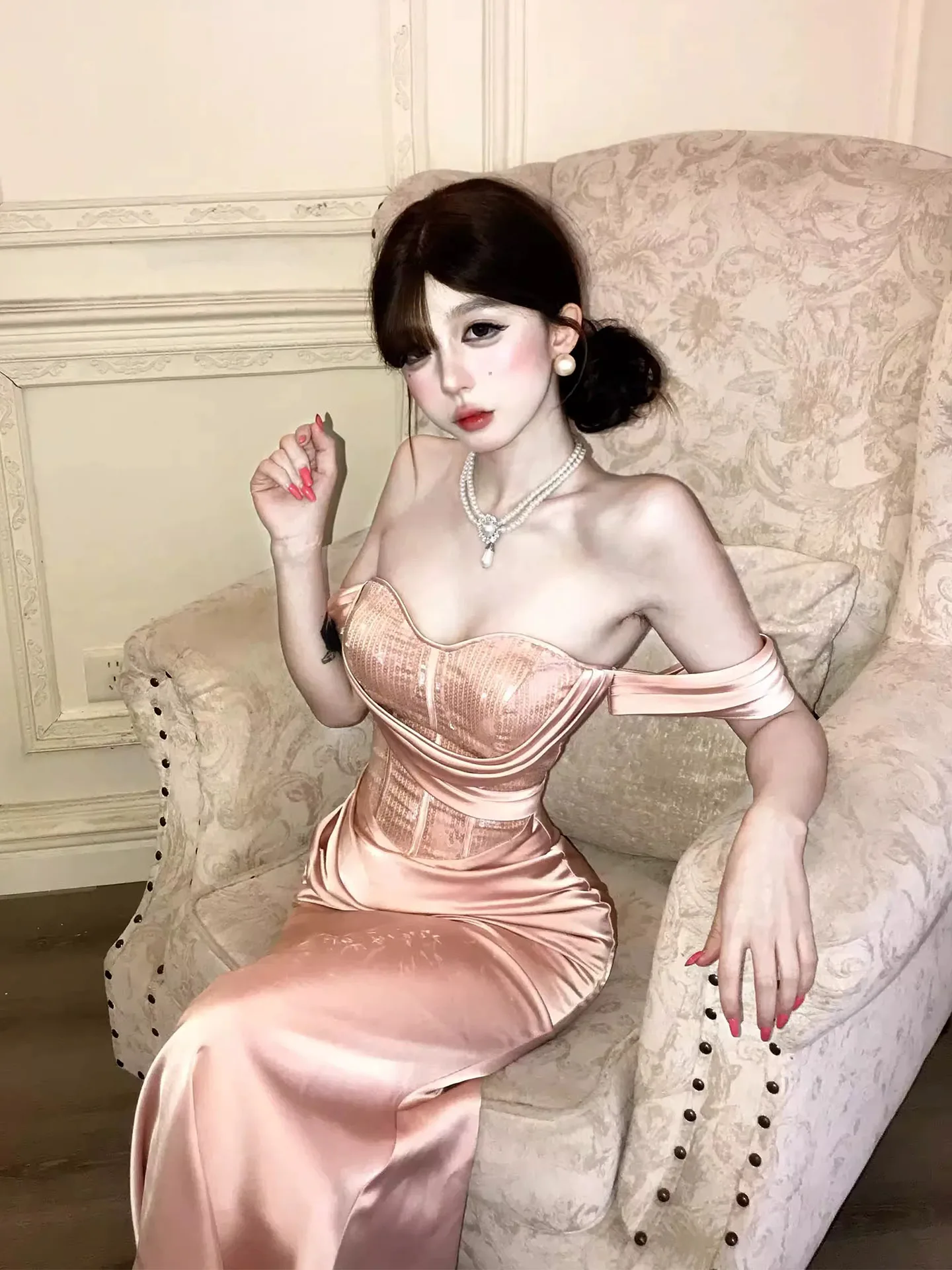 Sexy One-Shoulder Fishbone Bustier Dress Women's plus Size High Waist Gown Sleeveless Long Dress Polyester Fiber Ball Gown
Sexy One-Shoulder Fishbone Bustier Dress Women's plus Size High Waist Gown Sleeveless Long Dress Polyester Fiber Ball Gown