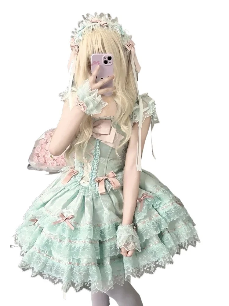 Sweet Cute Lolita Dresses Girls Sweet Bow Lace-up Flying Sleeve Dress Summer New Slim Waist Banquet Pleated Tutu Princess Dress
Sweet Cute Lolita Dresses Girls Sweet Bow Lace-up Flying Sleeve Dress Summer New Slim Waist Banquet Pleated Tutu Princess Dress