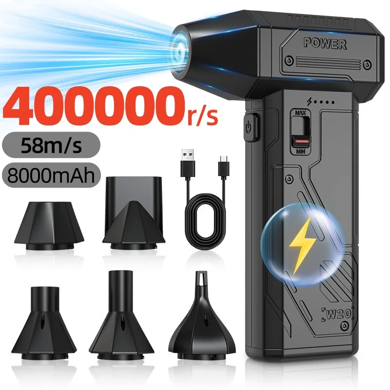 Violent Fan 400000RPM Powerful Air Blower Vacuum Cleaner Type-C Charging Strong Winds 55m/s Brushless Turbo Jet Blower 8000mAh
Violent Fan 400000RPM Powerful Air Blower Vacuum Cleaner Type-C Charging Strong Winds 55m/s Brushless Turbo Jet Blower 8000mAh
