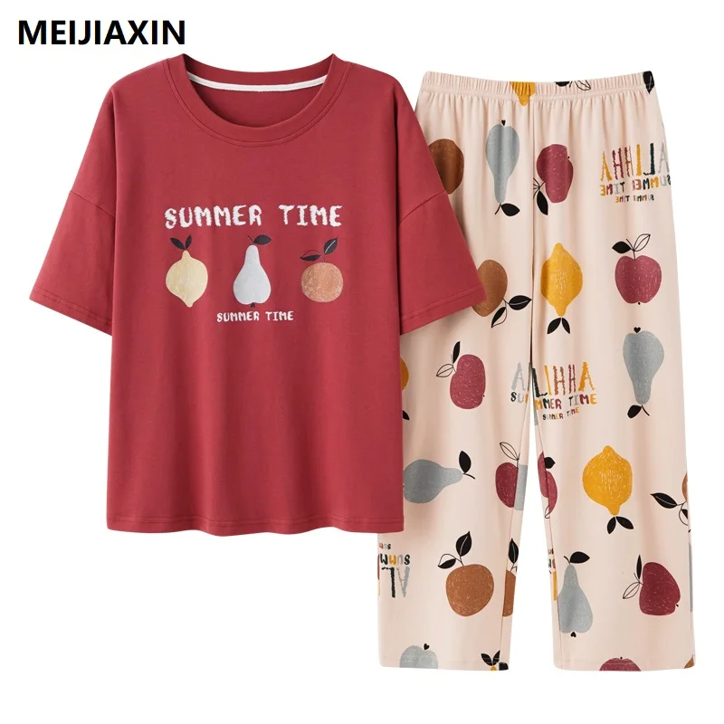 Summer Cotton Women Pajamas Set Short Sleeve Round Neck Sleepwear Casual Soft Pyjamas Femme Homewear Clothing
Summer Cotton Women Pajamas Set Short Sleeve Round Neck Sleepwear Casual Soft Pyjamas Femme Homewear Clothing