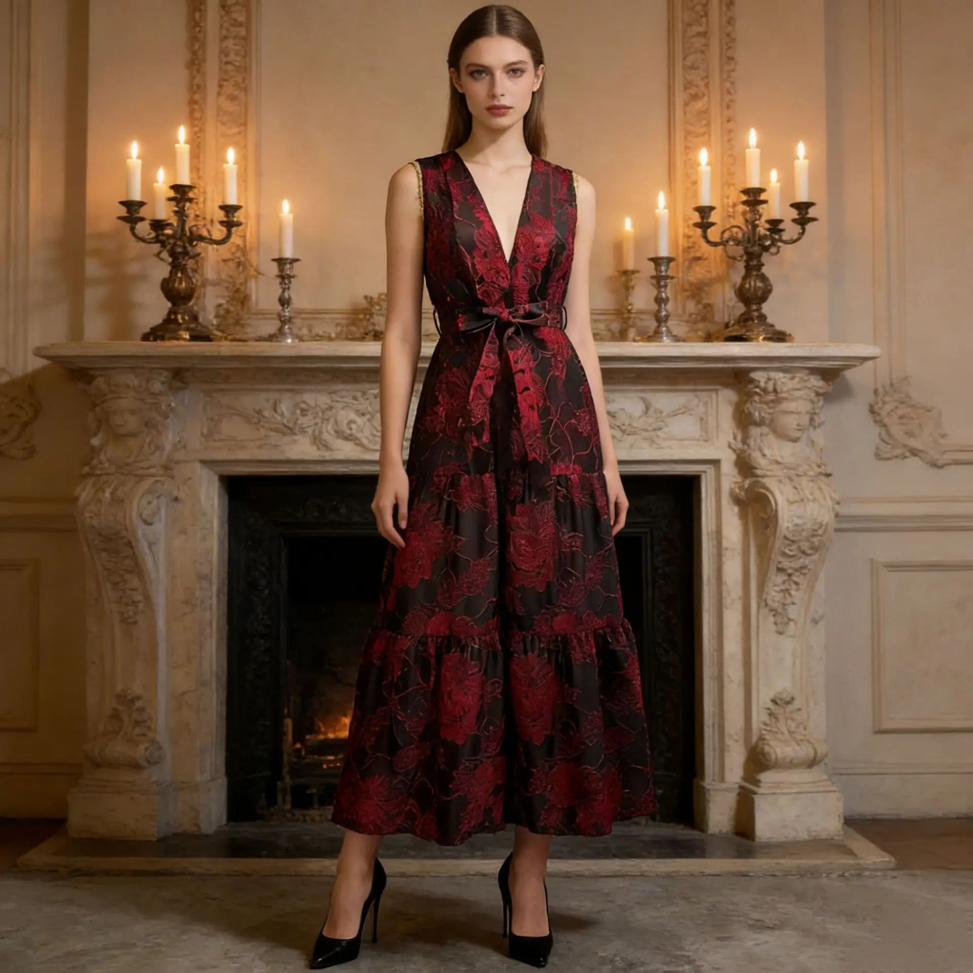 Retro Printing Big Swing Dresses Spring Women V-neck Sleeveless Zipper Long Dress Autumn Female High Waist Knee Length Dress
Retro Printing Big Swing Dresses Spring Women V-neck Sleeveless Zipper Long Dress Autumn Female High Waist Knee Length Dress