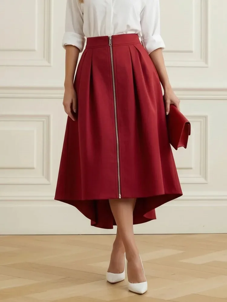 2026 New Arrival Women's Solid Color Evening Midi Skirt High Waisted Front Zipper Pleated High Low Hem A-Line Skirt Bottoms
2026 New Arrival Women's Solid Color Evening Midi Skirt High Waisted Front Zipper Pleated High Low Hem A-Line Skirt Bottoms