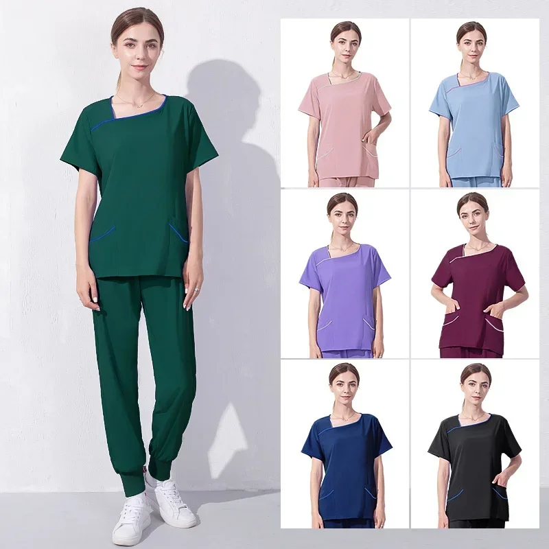 Women Medical Scrubs Stretch Quick-Dry Contrast Y Neck Top+Yoga Jogger Pants Beauty Center Workwear Pet Doctor Clothing
Women Medical Scrubs Stretch Quick-Dry Contrast Y Neck Top+Yoga Jogger Pants Beauty Center Workwear Pet Doctor Clothing