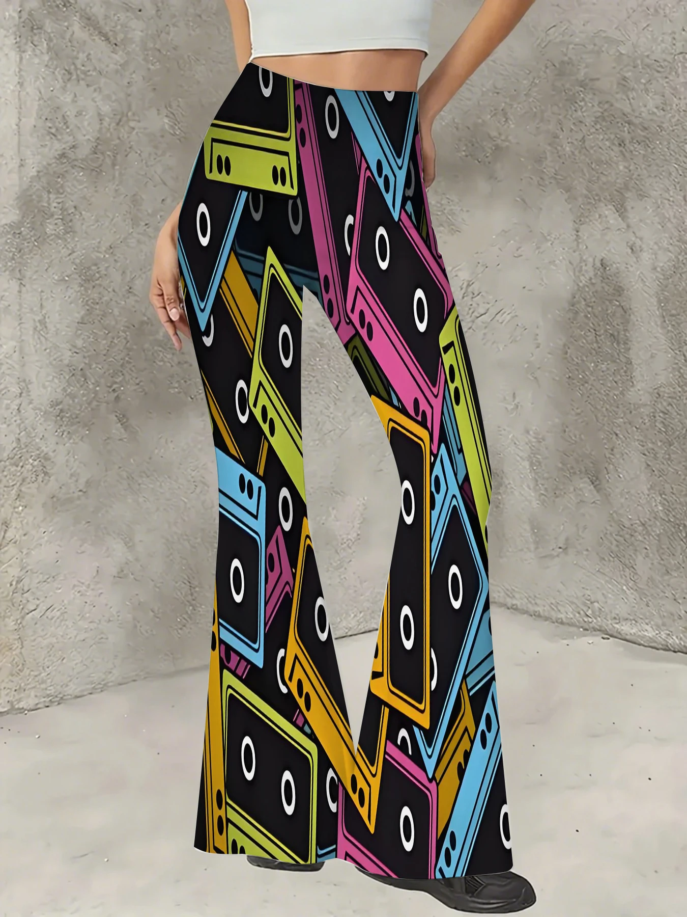 Women's Flared Pants Retro Cassette Tape Print High Waist Casual Bell Bottom
Women's Flared Pants Retro Cassette Tape Print High Waist Casual Bell Bottom