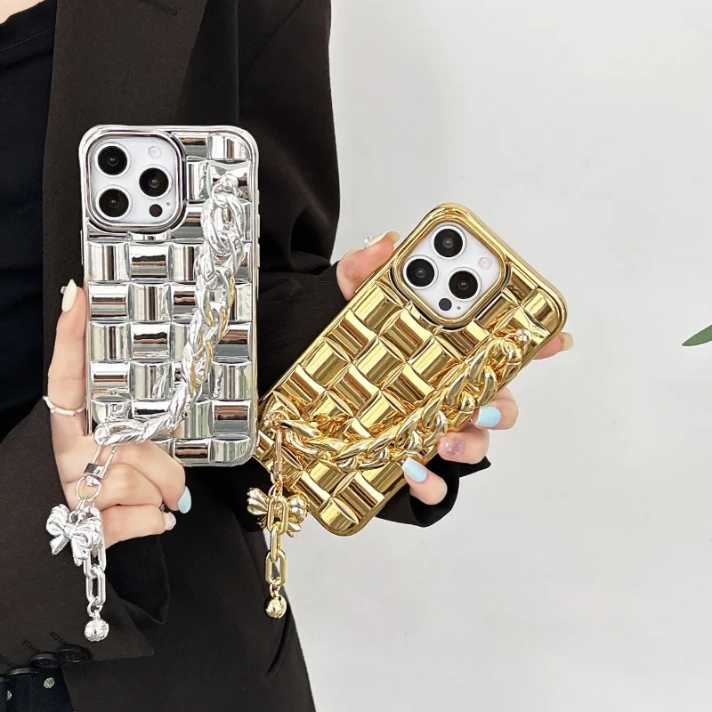 Hot Selling 3D Braided Grid Electroplated Gold Bowknot Chain Full Coverage Soft Case - for iPhone 16/15/14/13/12 Series
Hot Selling 3D Braided Grid Electroplated Gold Bowknot Chain Full Coverage Soft Case - for iPhone 16/15/14/13/12 Series