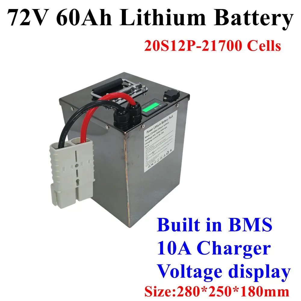 20S 72v 60Ah li-ion lithium battery pack with BMS for 3000W 5000W 7000W Boat,golf car,camping car E-Scooter + 10A Charger
20S 72v 60Ah li-ion lithium battery pack with BMS for 3000W 5000W 7000W Boat,golf car,camping car E-Scooter + 10A Charger