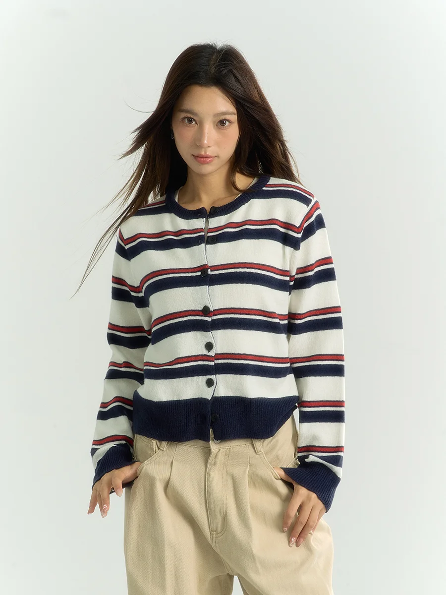 TENPSEN Spring Vintage Striped Knitted Open Cardigan Korean Sle College Lazy round Ne Sweater Jaet Women's Top
TENPSEN Spring Vintage Striped Knitted Open Cardigan Korean Sle College Lazy round Ne Sweater Jaet Women's Top