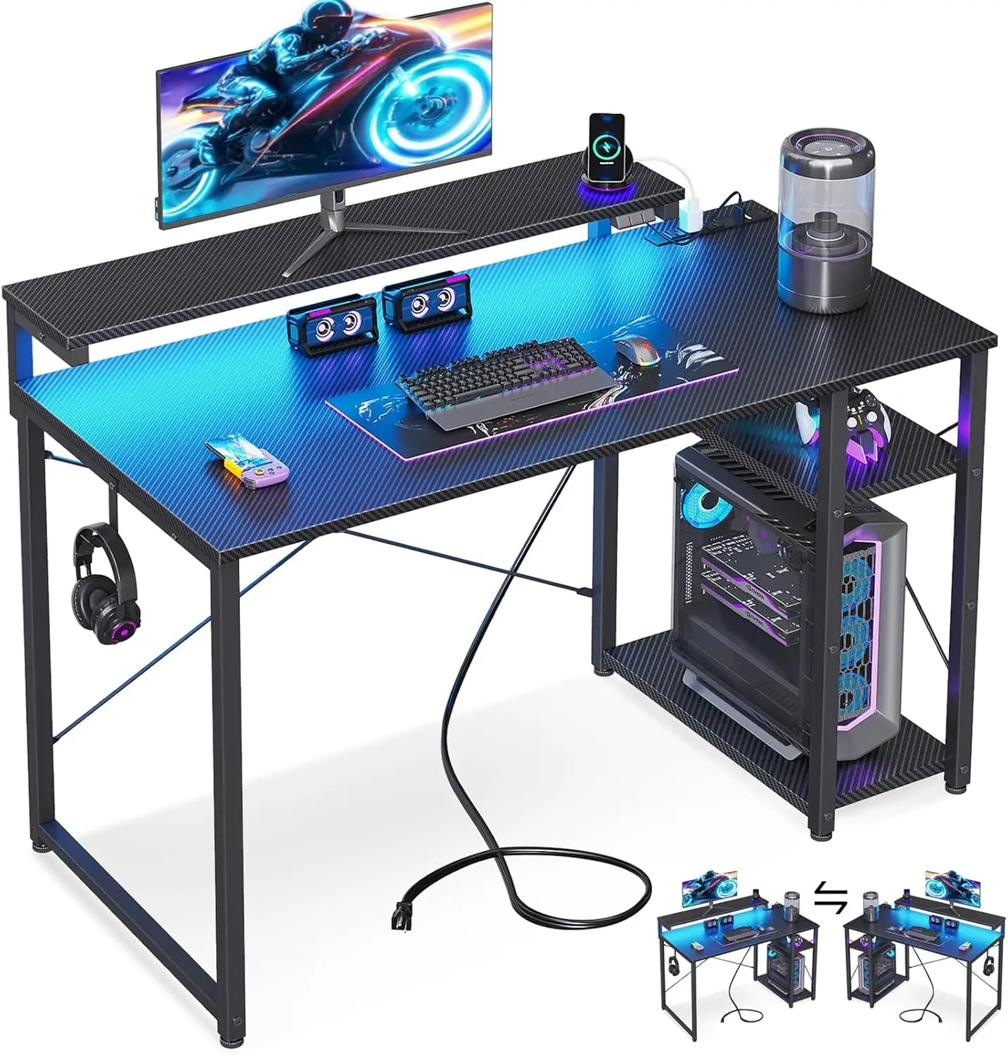 40 Inch Small Gaming Desk with Storage & Led Lights, Computer Desk with Power Outlet & Shelf, Reversible Gamer Desk
40 Inch Small Gaming Desk with Storage & Led Lights, Computer Desk with Power Outlet & Shelf, Reversible Gamer Desk
