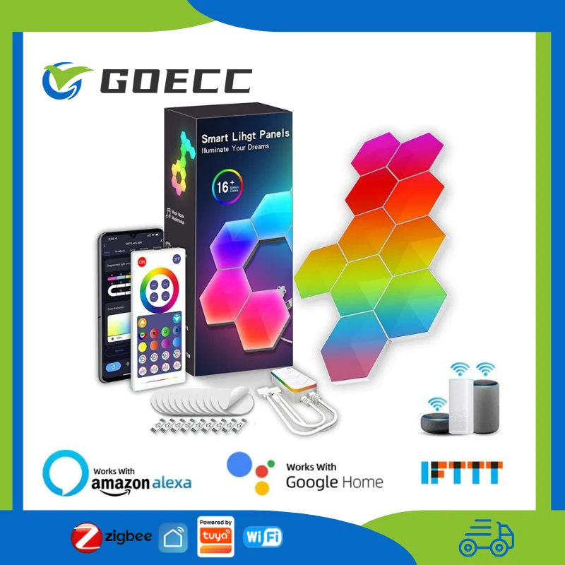 Tuya Smart RGB Hexagon Light Remote Control Creative Decoration Atmosphere Quantum LED Wall Lamps Work with Alexa,Google Home
Tuya Smart RGB Hexagon Light Remote Control Creative Decoration Atmosphere Quantum LED Wall Lamps Work with Alexa,Google Home