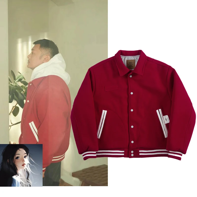 Мужская и женская однобортная куртка-бомбер с полосками на подоле 
Мужская и женская однобортная куртка-бомбер с полосками на подоле