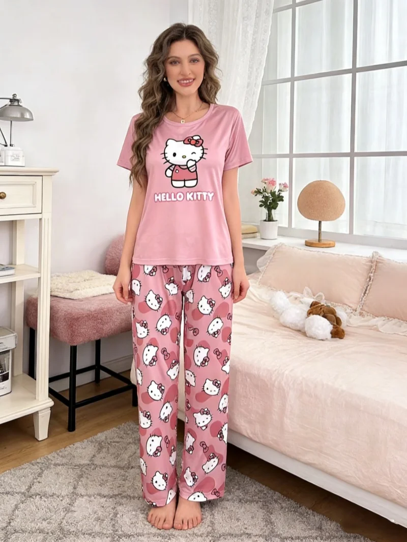 Summer pajamas summer short sleeves trousers cartoon Hello Kitty print loose cute casual loungewear two-piece set
Summer pajamas summer short sleeves trousers cartoon Hello Kitty print loose cute casual loungewear two-piece set