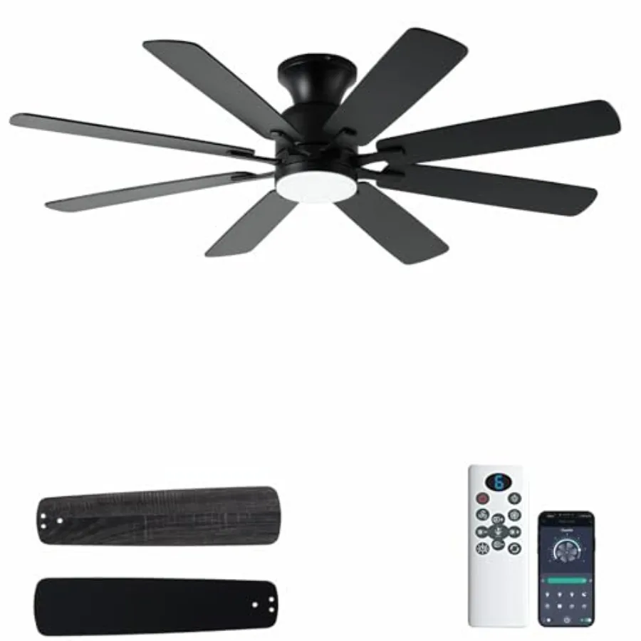 52 Inch Low Profile Ceiling Fan with Light for Bedroom and Living Room, Black Flush Mount DC Motor Fan with 8 Blades, Noiseless
52 Inch Low Profile Ceiling Fan with Light for Bedroom and Living Room, Black Flush Mount DC Motor Fan with 8 Blades, Noiseless