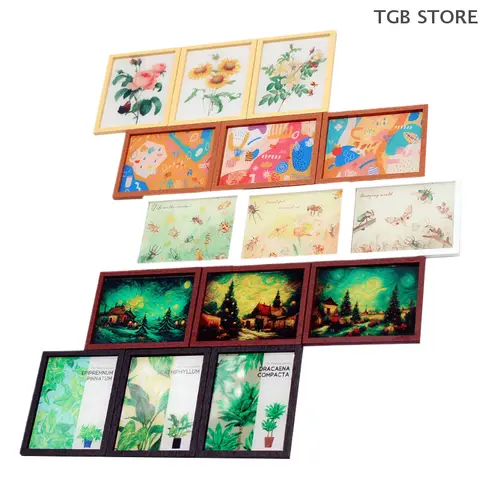 3Pcs Mini Modern Style Illustration Abstract Mural DIY Mini Dollhouse Furniture Model Set Toy Living Room Scene Accessories