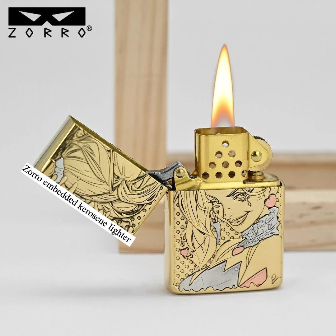 Zorro brass inlaid clown girl fuel lighter, classic windproof grinding wheel lighter, cigarette accessories, men's gift
Zorro brass inlaid clown girl fuel lighter, classic windproof grinding wheel lighter, cigarette accessories, men's gift