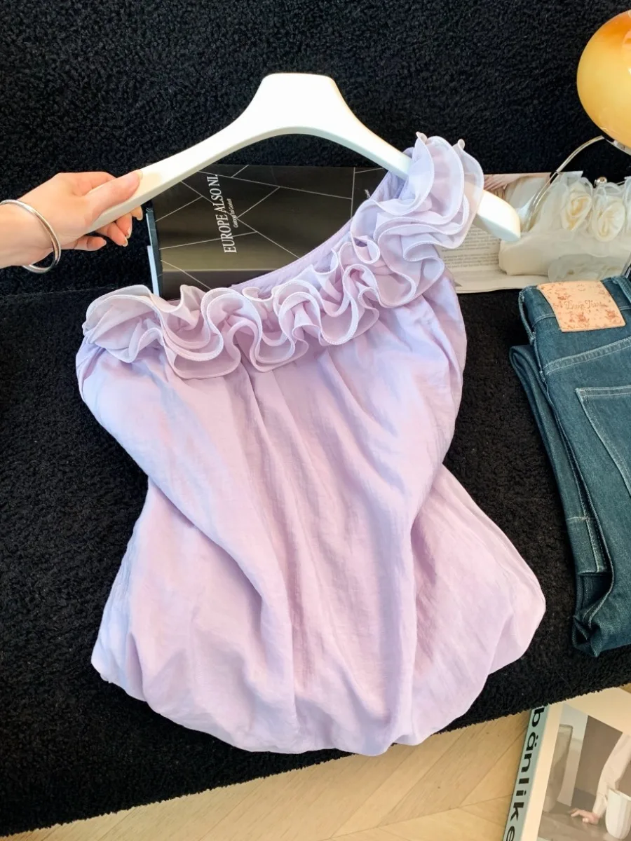 Stunning Purple Asymmetrical Shoulder Sleeveless Women's Shirt Beautiful Commute Style Loose Fit Korean Fashion Chiffon Blouse
Stunning Purple Asymmetrical Shoulder Sleeveless Women's Shirt Beautiful Commute Style Loose Fit Korean Fashion Chiffon Blouse