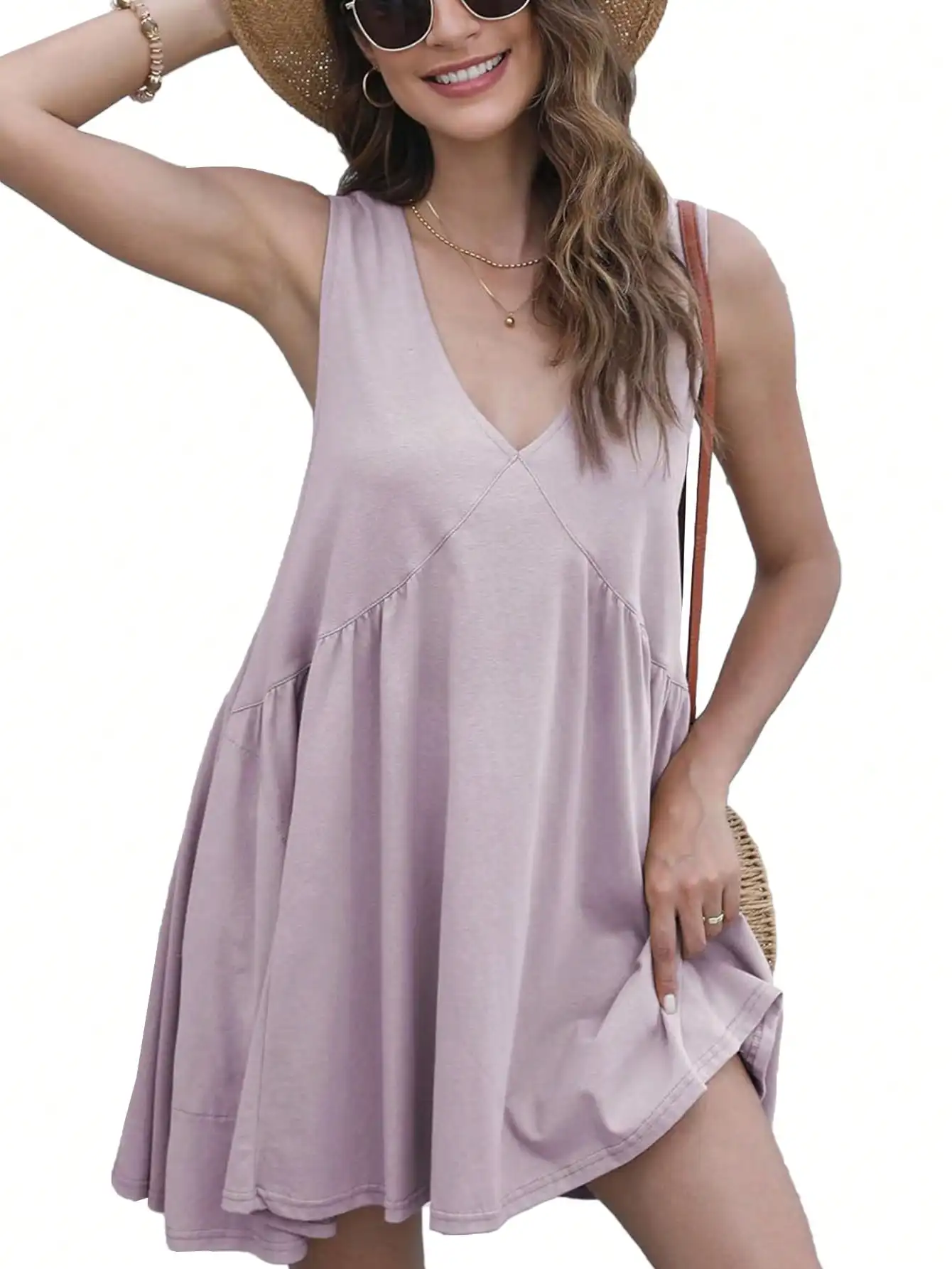 Women's Loose V-Neck Sleeveless Mini Dress with Pockets, Casual Summer Sundress
Women's Loose V-Neck Sleeveless Mini Dress with Pockets, Casual Summer Sundress