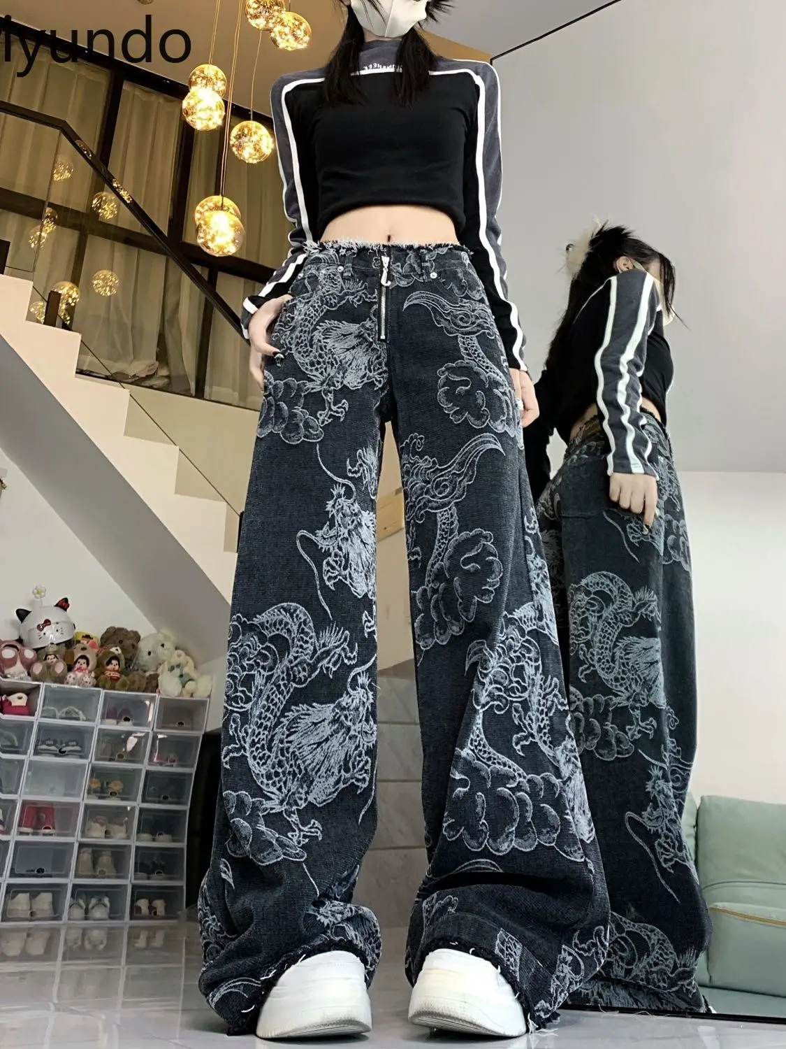 American High Street Ins Dragon Print Design Jeans for Women Autumn and Winter Personality Graffiti Loose Slim Straight Trousers
American High Street Ins Dragon Print Design Jeans for Women Autumn and Winter Personality Graffiti Loose Slim Straight Trousers
