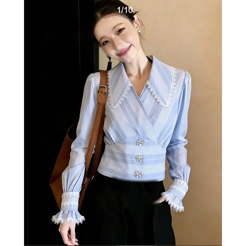 Korean Style Slim Fit Striped Shirt Spring 2026 Casual Lace Trim Whitening Anti-Aging Top Loose Patterned Spring Breakout
Korean Style Slim Fit Striped Shirt Spring 2026 Casual Lace Trim Whitening Anti-Aging Top Loose Patterned Spring Breakout
