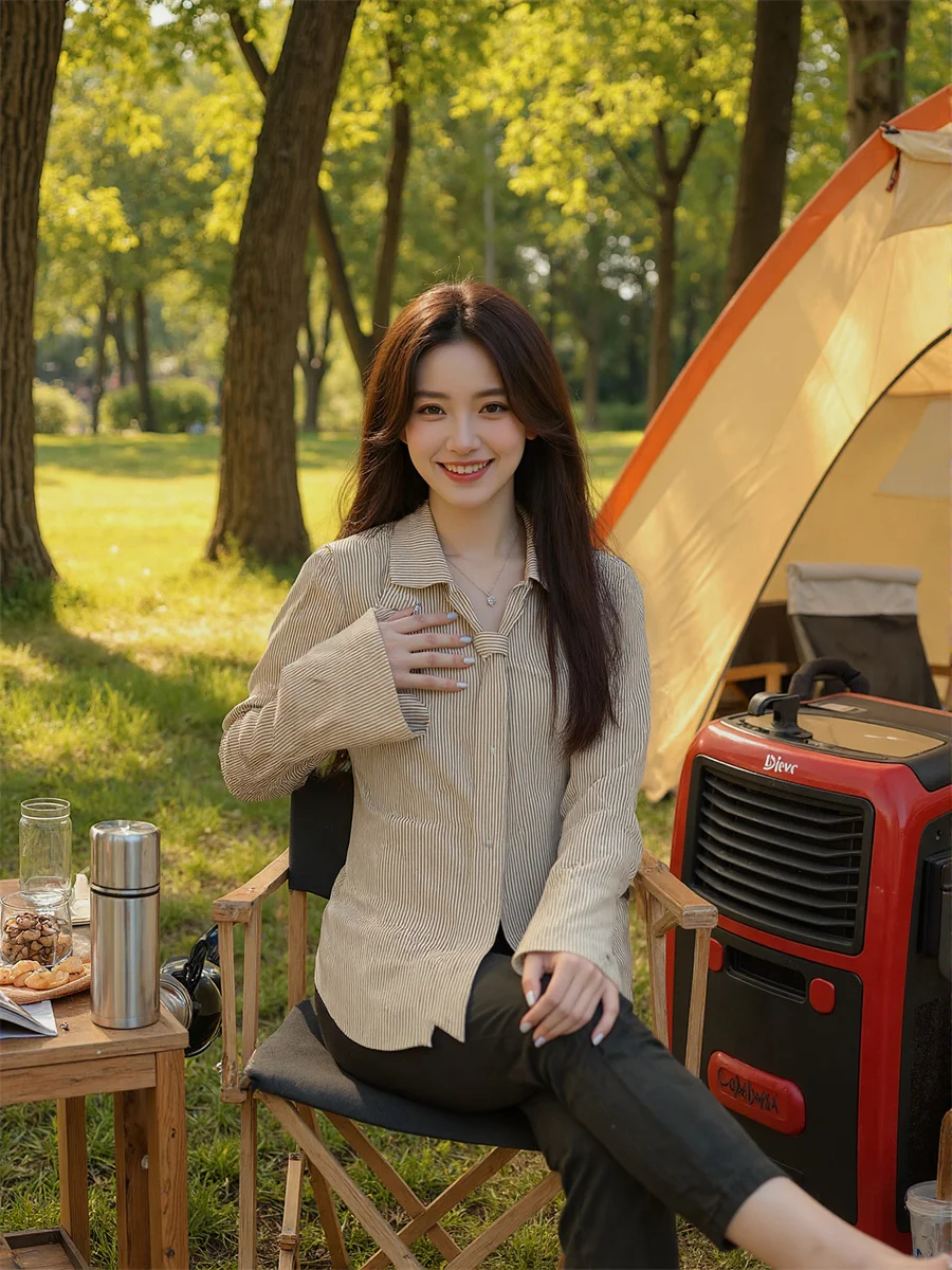 Vintage Striped Shirts Women Long Sleeve Buttoned Blouses with Turn-Down Collar and Slim-Fit Waist for Spring Casual Outfits
Vintage Striped Shirts Women Long Sleeve Buttoned Blouses with Turn-Down Collar and Slim-Fit Waist for Spring Casual Outfits