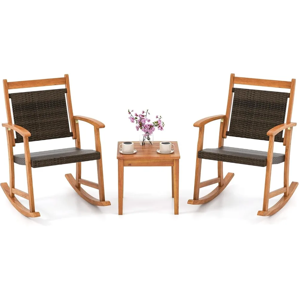 3 Pieces Patio Rocking Chair Set, Patiojoy Acacia Wood Rocker with Side Table, Outdoor Chairs with Wicker Rattan Seat & Backres
3 Pieces Patio Rocking Chair Set, Patiojoy Acacia Wood Rocker with Side Table, Outdoor Chairs with Wicker Rattan Seat & Backres