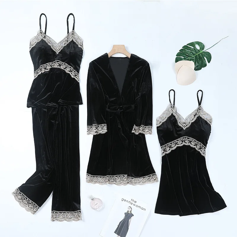 Sleep Set Women Velvet Pajamas Suit Autumn NewSexy Lace Kimono Bathrobe Gown Soft Velour Sleepwear Nightwear Pyjamas
Sleep Set Women Velvet Pajamas Suit Autumn NewSexy Lace Kimono Bathrobe Gown Soft Velour Sleepwear Nightwear Pyjamas
