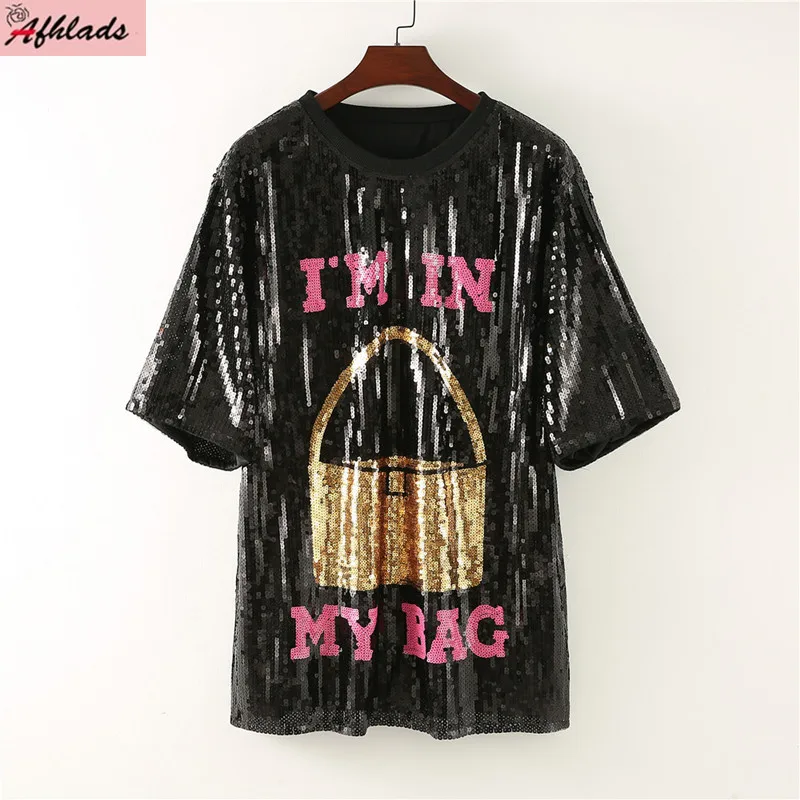 Runway Summer Female Hip Hop Night Club T-Shirt Fashion High Quality Short Sleeve Letter Sequin Streetwear Women's Loose Tops
Runway Summer Female Hip Hop Night Club T-Shirt Fashion High Quality Short Sleeve Letter Sequin Streetwear Women's Loose Tops
