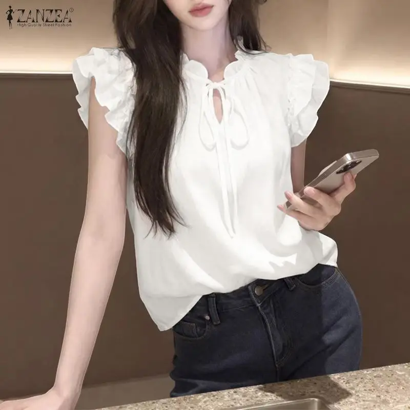 ZANZEA Summer Sleeveless Ruffled Blouse Stylish Women Tanks Tops Casual Lace-Up Holiday Shirt Mujer Female Elegant Work Camis
ZANZEA Summer Sleeveless Ruffled Blouse Stylish Women Tanks Tops Casual Lace-Up Holiday Shirt Mujer Female Elegant Work Camis