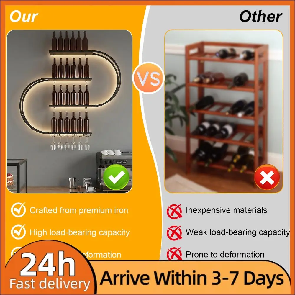 4-уровневая плавающая подставка для винных бутылок с LED-подсветкой, плавающие полки для алкогольных напитков с держателями для стаканов для кухни, домашнего бара, кафе
4-уровневая плавающая подставка для винных бутылок с LED-подсветкой, плавающие полки для алкогольных напитков с держателями для стаканов для кухни, домашнего бара, кафе